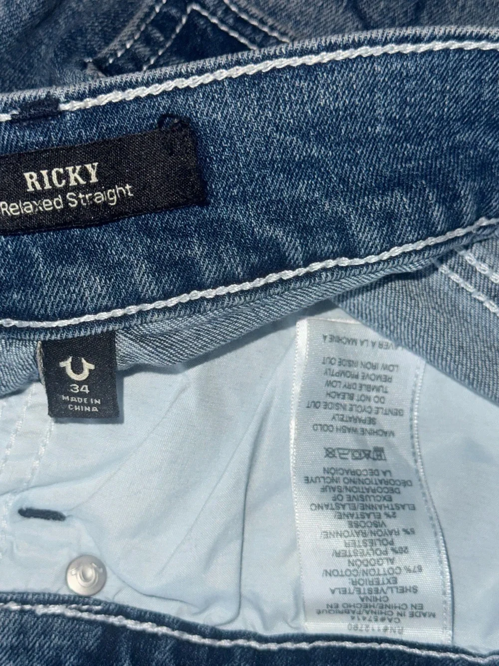 True Religion Ricky Relaxed Straight 34 x 32 EUC